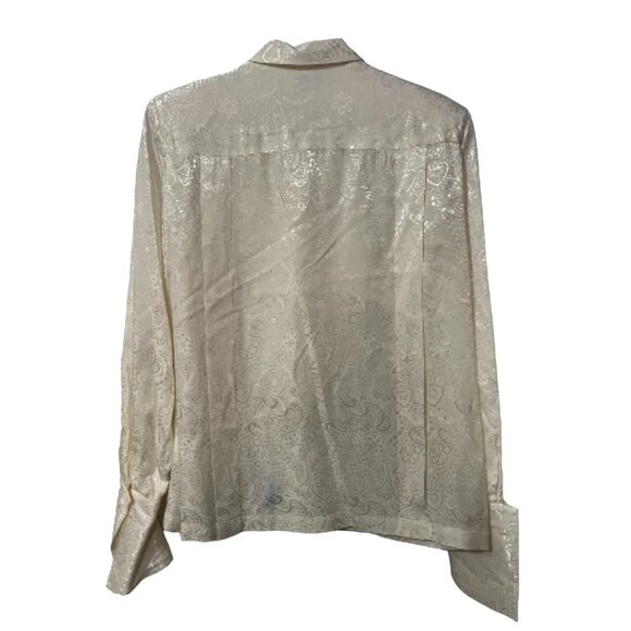 Liz Claiborne Vintage Pleated Front Collared Silky Blouse Sz 8 (Medium) Off Whit - Picture 11 of 16